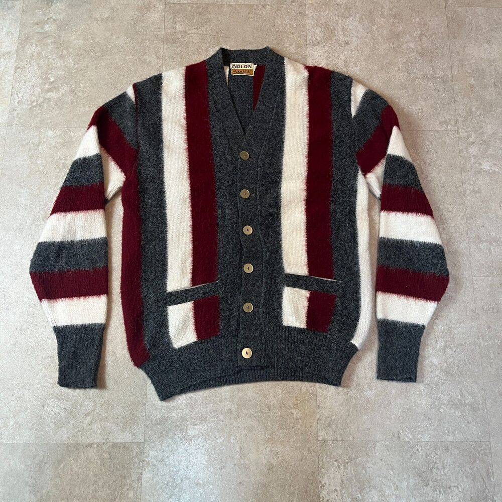 Vintage Orlon Men's Grandpa Stripe Cardigan Size Medium